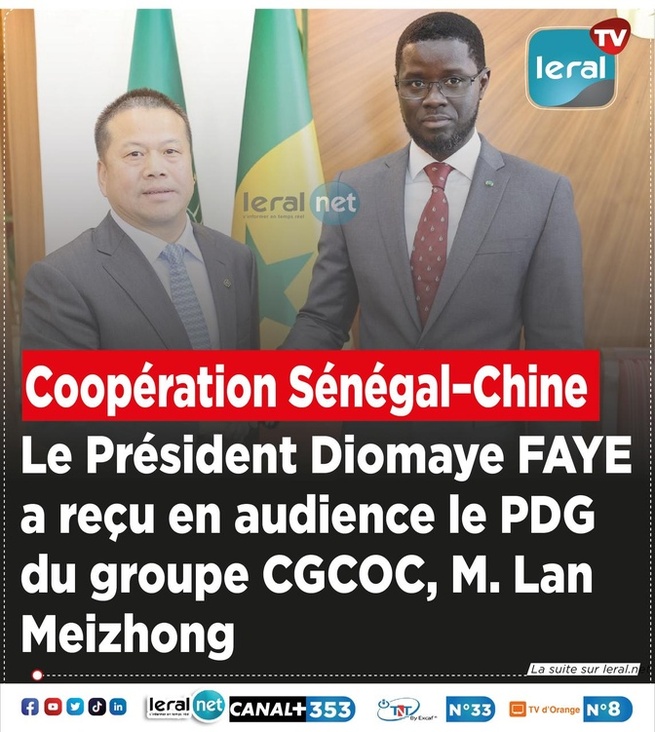 Coopération Sénégal–Chine : Le Président Faye reçoit le PDG du groupe CGCOC Coopération Sénégal–Chine : Le Président Faye reçoit le PDG du groupe CGCOC