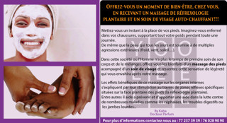 Offrez-vous un moment de bien-être, chez vous, en recevant un massage de RÉFREXOLOGIE PLANTAIRE et un SOIN DU VISAGE auto-chauffant!!!