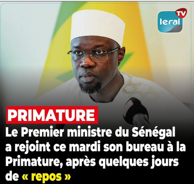 Après quelques jours de repos : Le Premier ministre Ousmane SONKO a regagné la Primature, ce mardi Après quelques jours de repos : Le Premier ministre Ousmane SONKO a regagné la Primature, ce mardi