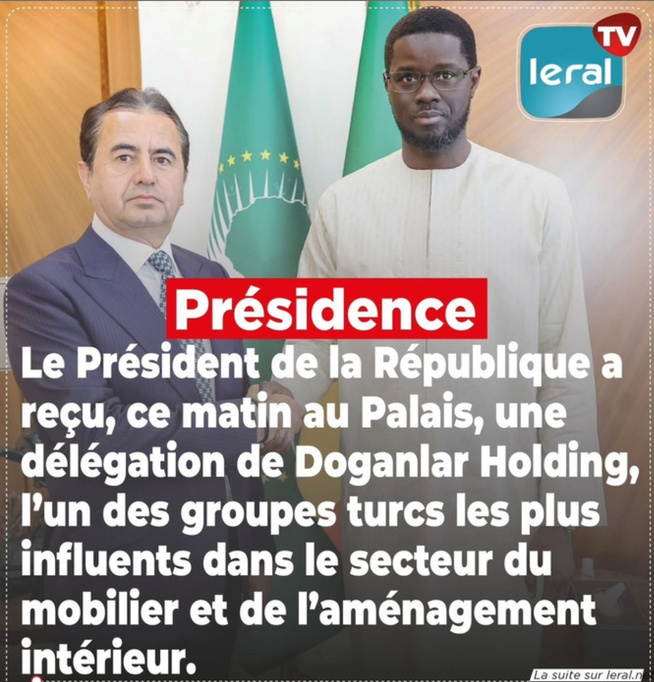 Palais : Le président de la République, Bassirou Diomaye Faye a reçu une délégation de Doganlar Holding, l’un des groupes turcs majeurs dans le secteur du mobilier, ce vendredi Palais : Le président de la République, Bassirou Diomaye Faye a reçu une délégation de Doganlar Holding, l’un des groupes turcs majeurs dans le secteur du mobilier, ce vendredi