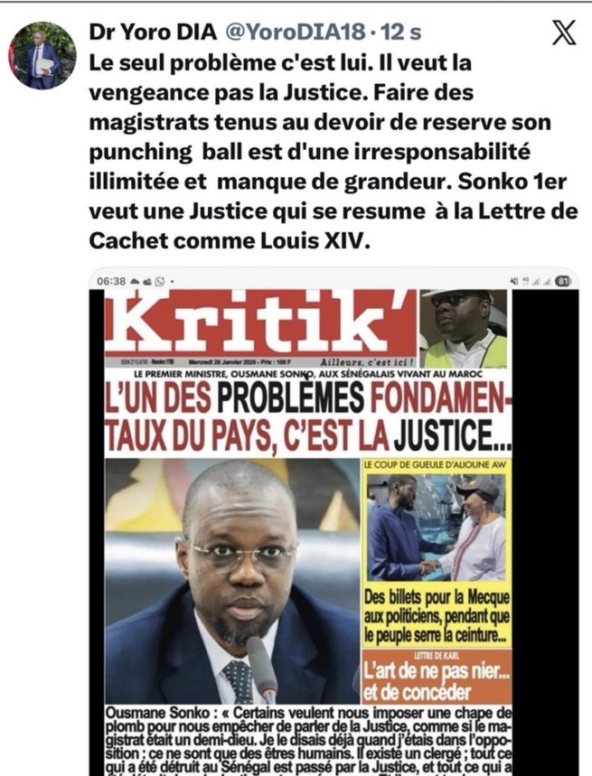 Dr Yoro Dia, ancien Ministre : “Sonko veut la vengeance, pas la Justice”