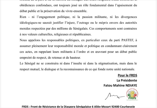 COMMUNIQUE FRDS: Relatif au voyage officiel du Président de l’Assemblée nationale en Chine, aux déclarations du Premier ministre au Maroc et aux injures à l’encontre des chefs religieux COMMUNIQUE FRDS: Relatif au voyage officiel du Président de l’Assemblée nationale en Chine, aux déclarations du Premier ministre au Maroc et aux injures à l’encontre des chefs religieux