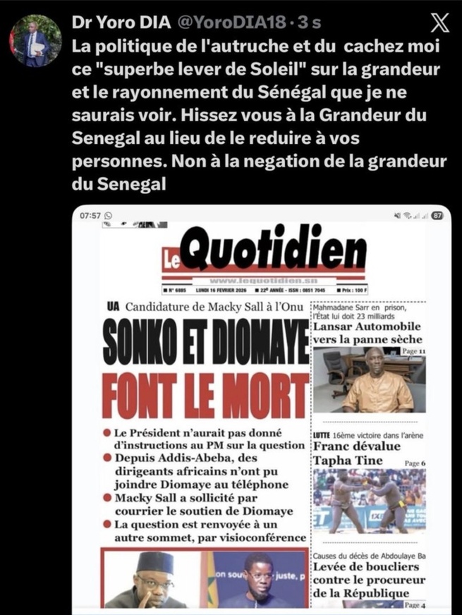 Dr Yoro Dia, ancien Ministre dit Non à la négation de la grandeur du Sénégal