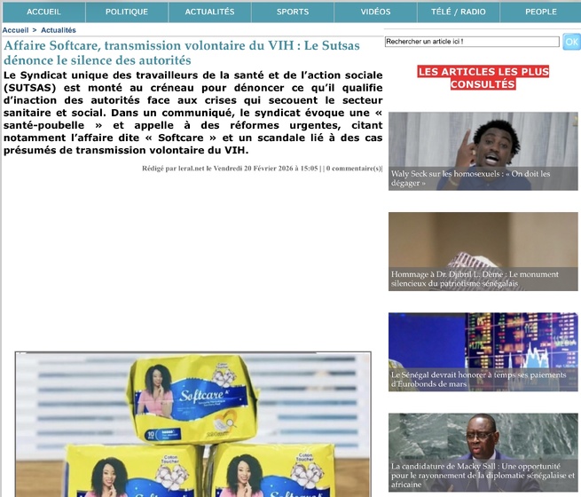 Droit de réponse de Softcare relatif à l’article Affaire Softcare, transmission volontaire du VIH : Le Sutsas dénonce le silence des autorités