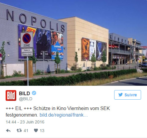 Urgent : Fusillade dans un cinéma en Allemagne Urgent : Fusillade dans un cinéma en Allemagne