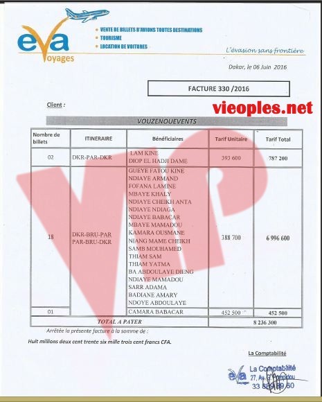 Les organisateurs du Bercy du 04 juin 2016 SEN ART VISION & VOUZENOU presentent les documents: Billet d'avion de Waly et son groupe, la mise en demeure,le budget final, les recettes définitives, et le mail de Bougane envoyé à Yuma Production. Les organisateurs du Bercy du 04 juin 2016 SEN ART VISION & VOUZENOU presentent les documents: Billet d'avion de Waly et son groupe, la mise en demeure,le budget final, les recettes définitives, et le mail de Bougane envoyé à Yuma Production.