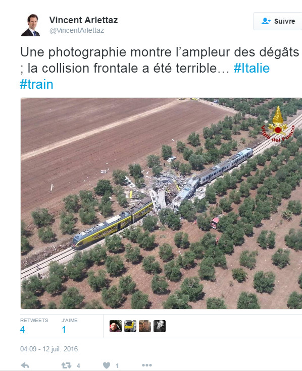 Terrible collision entre deux trains en Italie : Au moins vingt morts