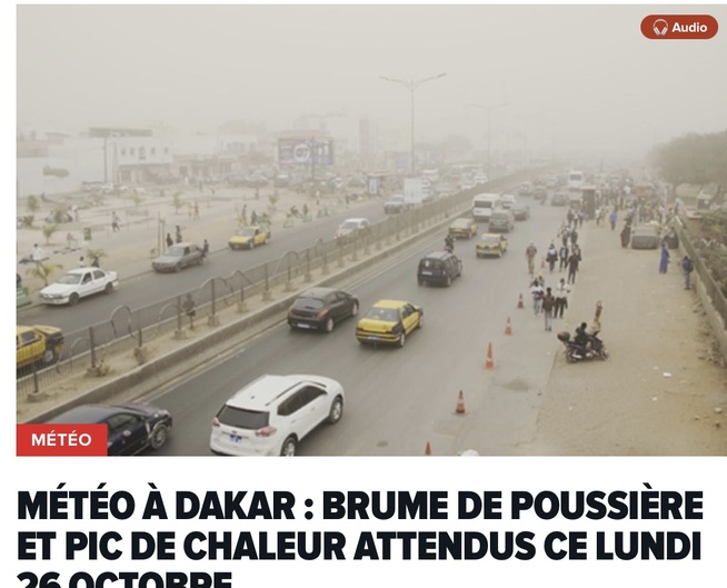Météo à Dakar : Brume de poussière et pic de chaleur attendus ce lundi 26 octobre