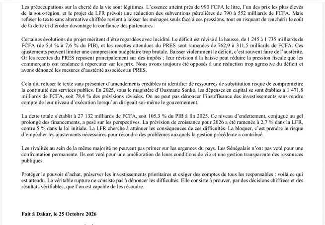 DÉCLARATION DU RÉSEAU DES CADRES DE SÉNÉGAL BI NU BOOK LFR 2026 : quand le sabotage prime sur les intérêts de la nation. DÉCLARATION DU RÉSEAU DES CADRES DE SÉNÉGAL BI NU BOOK LFR 2026 : quand le sabotage prime sur les intérêts de la nation.
