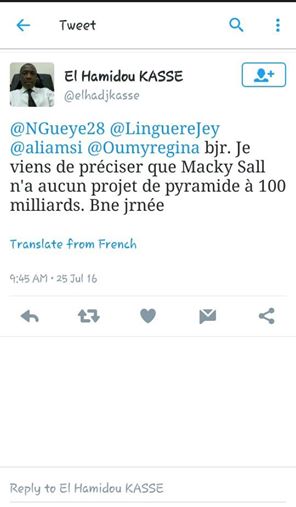 El Hadji Kassé dément la rumeur sur la pyramide à 100 milliards attribuée à Macky Sall.
