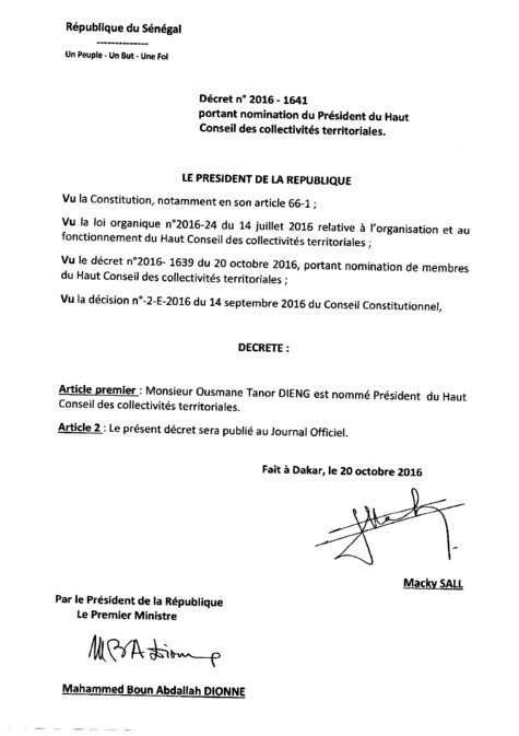 EXCLUSIF: les décrets du Haut Conseil des Collectivités territoriales (HCCT)