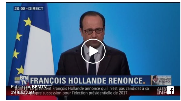 Vidéo-Coup de tonnerre: "J'ai décidé de ne pas être candidat à l'élection présidentielle", François Hollande