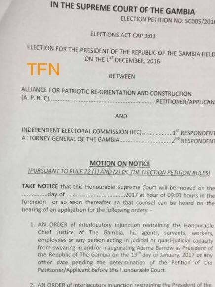 Gambie: un Arrêté de la « Cour suprême » et le parti de Jammeh annulent l’investiture de Barrow