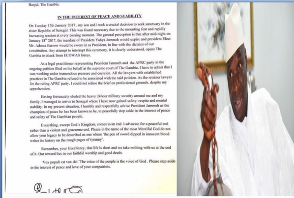 Edu Gomez l'avocat de Yahya Jammeh s'est échappé hier (mardi) au Sénégal et lui envoie une lettre
