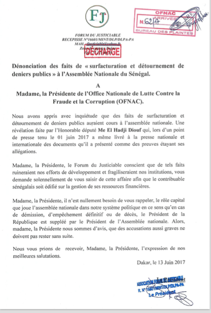 ￼Le Forum du Justiciable, après une requête aux fins d'ouverture d'une enquête adressée au Procureur de la république a saisi cet après midi L'OFNAC.