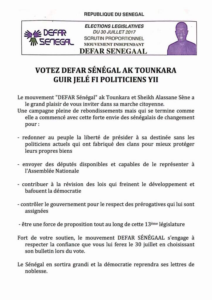Message de Sheikh Alassane Séné DEFAR SENEGAL JELÉ FI POLITICIEN YI