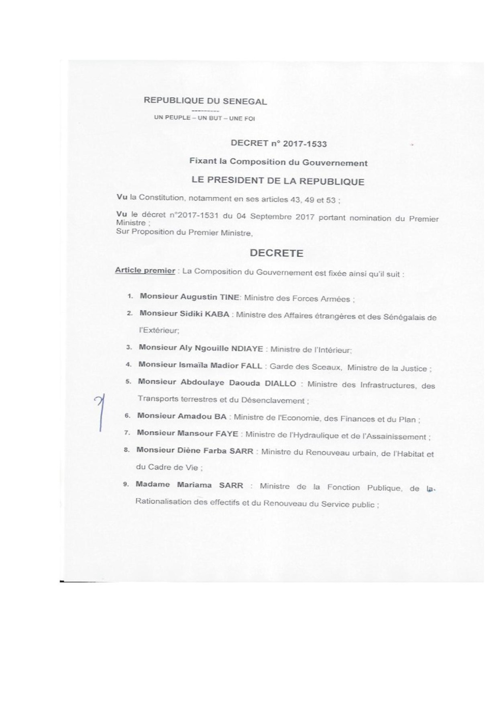 Voici la composition du gouvernement