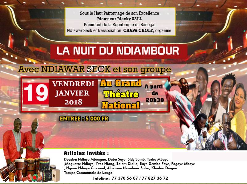 La nuit de la Diaspora avec Ndiawar Seck et Ndama Torino le 19 janvier au grand Théâtre;