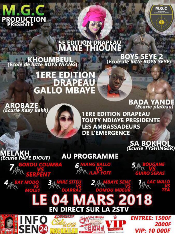 MGC Production: Programme du gala de lutte avec frappe du 4 mars