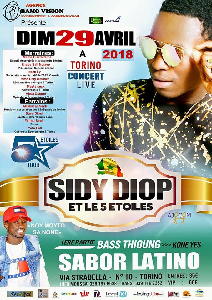 Soiree Live Avec Sidy Diop & Le Groupe 5 Etoiles à TORINO ce dimanche 29 avril.