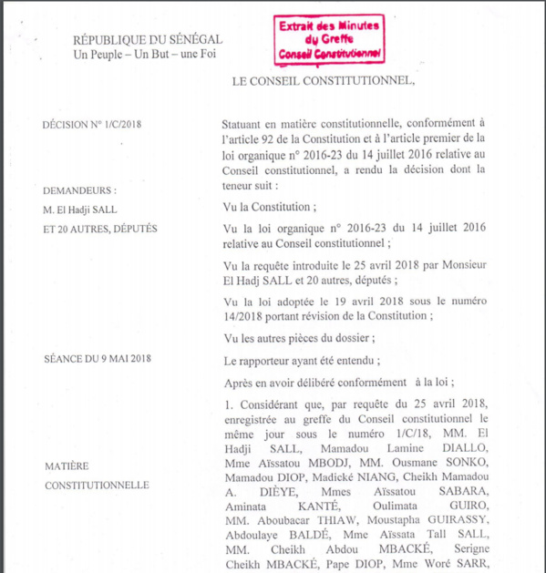 Recours de l’opposition contre la loi sur le parrainage: Les “7 sages” se déclarent “incompétents”