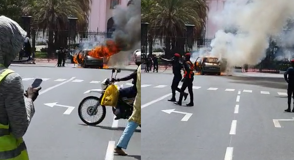 Urgent ! Une voiture prend feu devant le Palais de la République