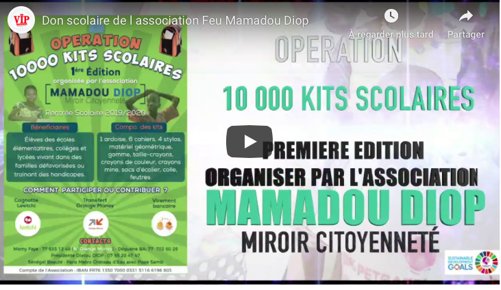 OEUVRES SOCIALES: L'association Feu Mamadou Diop, Miroir Citoyenneté Distribue 10 000 Kits Scolaires.