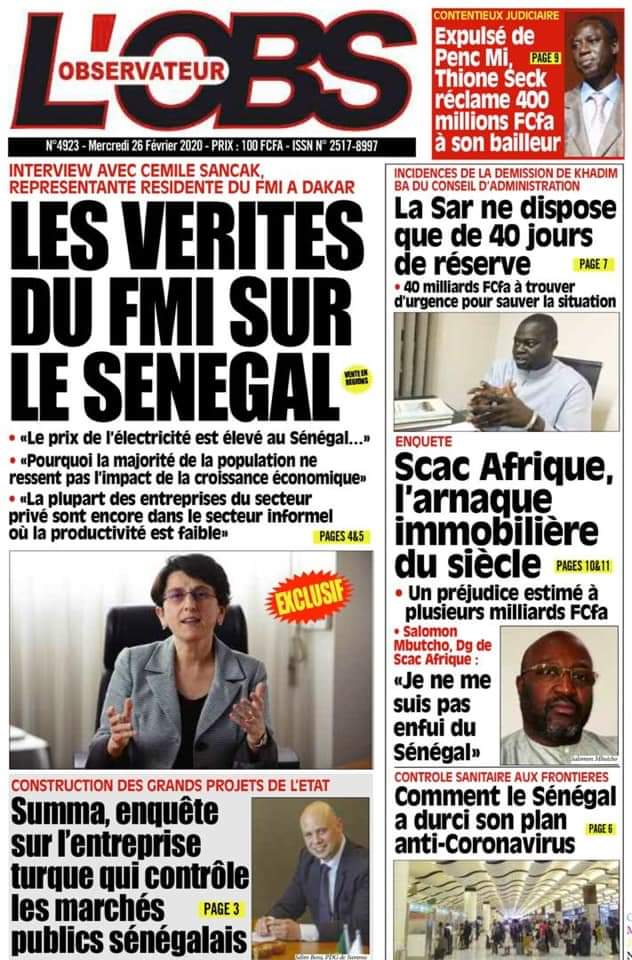 REVUE DE PRESSE: LA UNE DES QUOTIDIENS DU MERCREDI 26 FÉVRIER 2020
