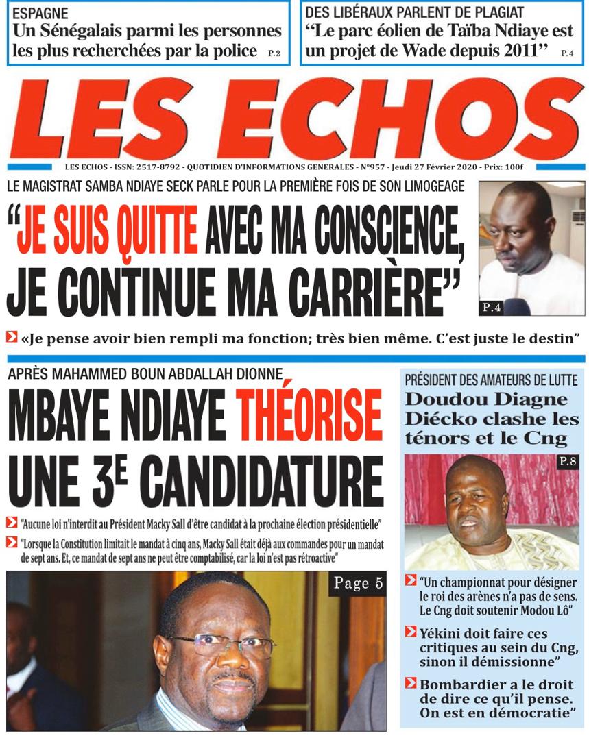 REVUE DE PRESSE: LA UNE ES QUOTIDIENS DU JEUDI 27 FÉVRIER 2020