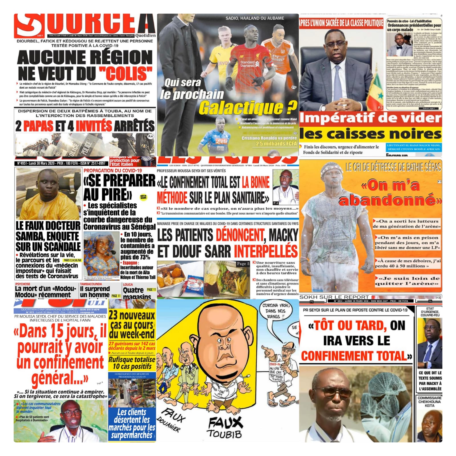 REVUEDE PRESSE: LA UNE DES QUOTIDIENS DU LUNDI 29 MARS 2020