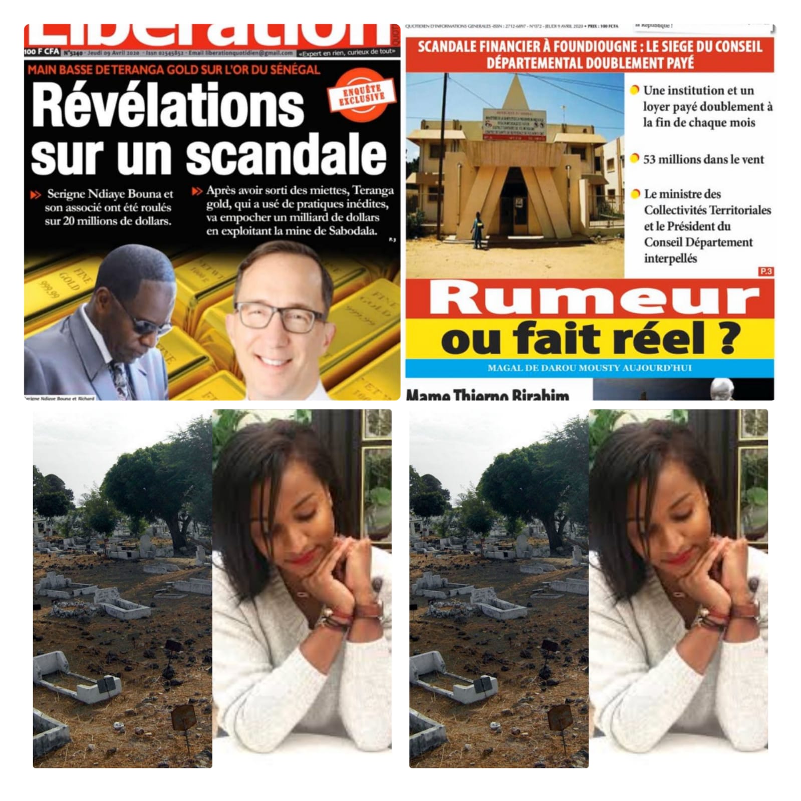 REVUE DES TITRES: Enterrement de Hiba Thiam, retour de parquet de Dame Amar et cie, situation covid-19 à la une des quotidiens du jour;