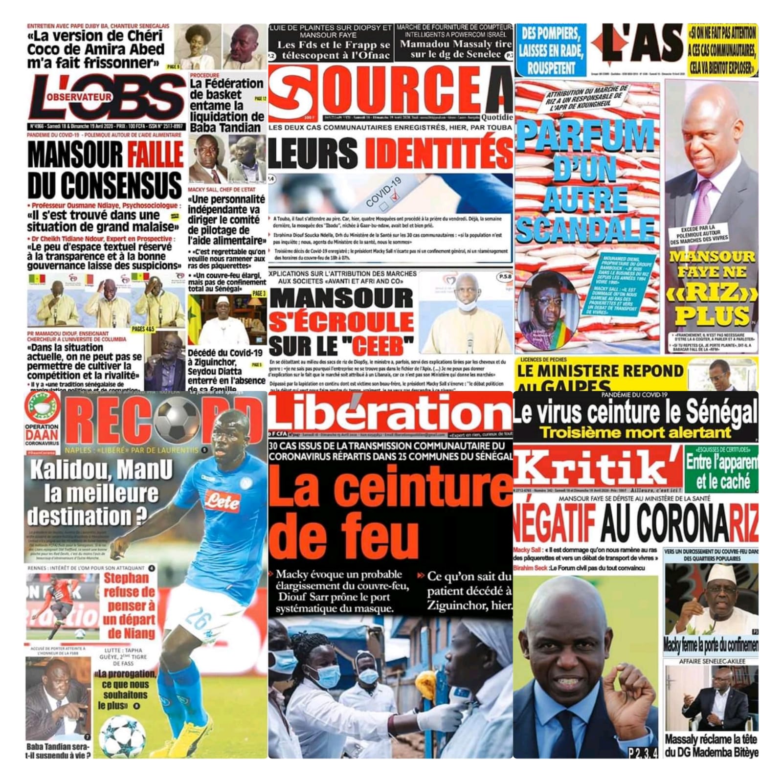 REVUE DE PRESSE: À LA UNE DES QUOTIDIENS DU SAMEDI 18 AVRIL