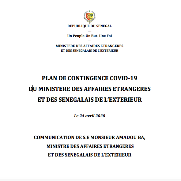 PLAN DE CONTINGENCE COVID-19  DU MINISTERE DES AFFAIRES ETRANGERES  ET DES SENEGALAIS DE L’EXTERIEUR