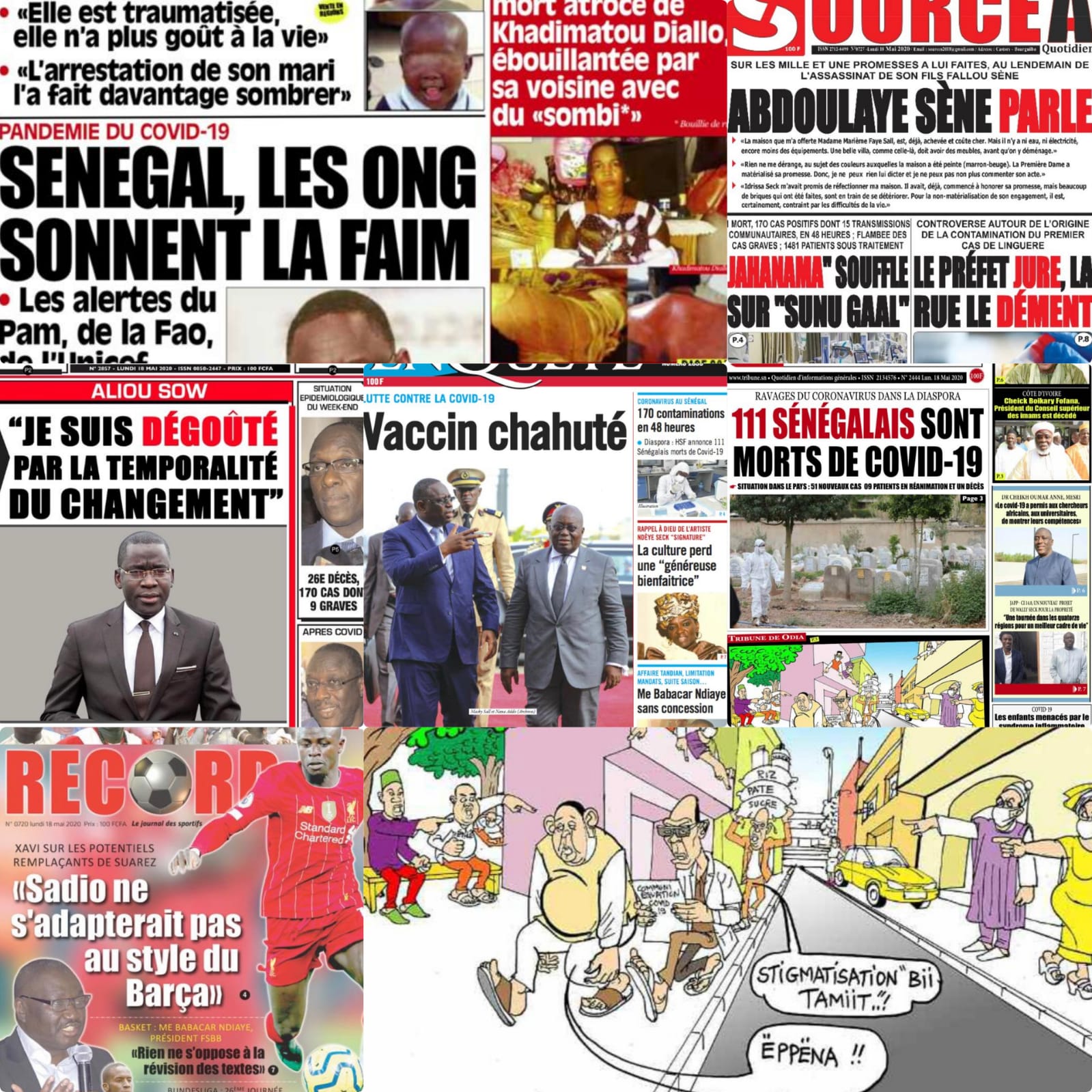 REVUE DES TITRES: LA UNE DES QUOTIDIENS DU LUNDI 18 MAI 2020