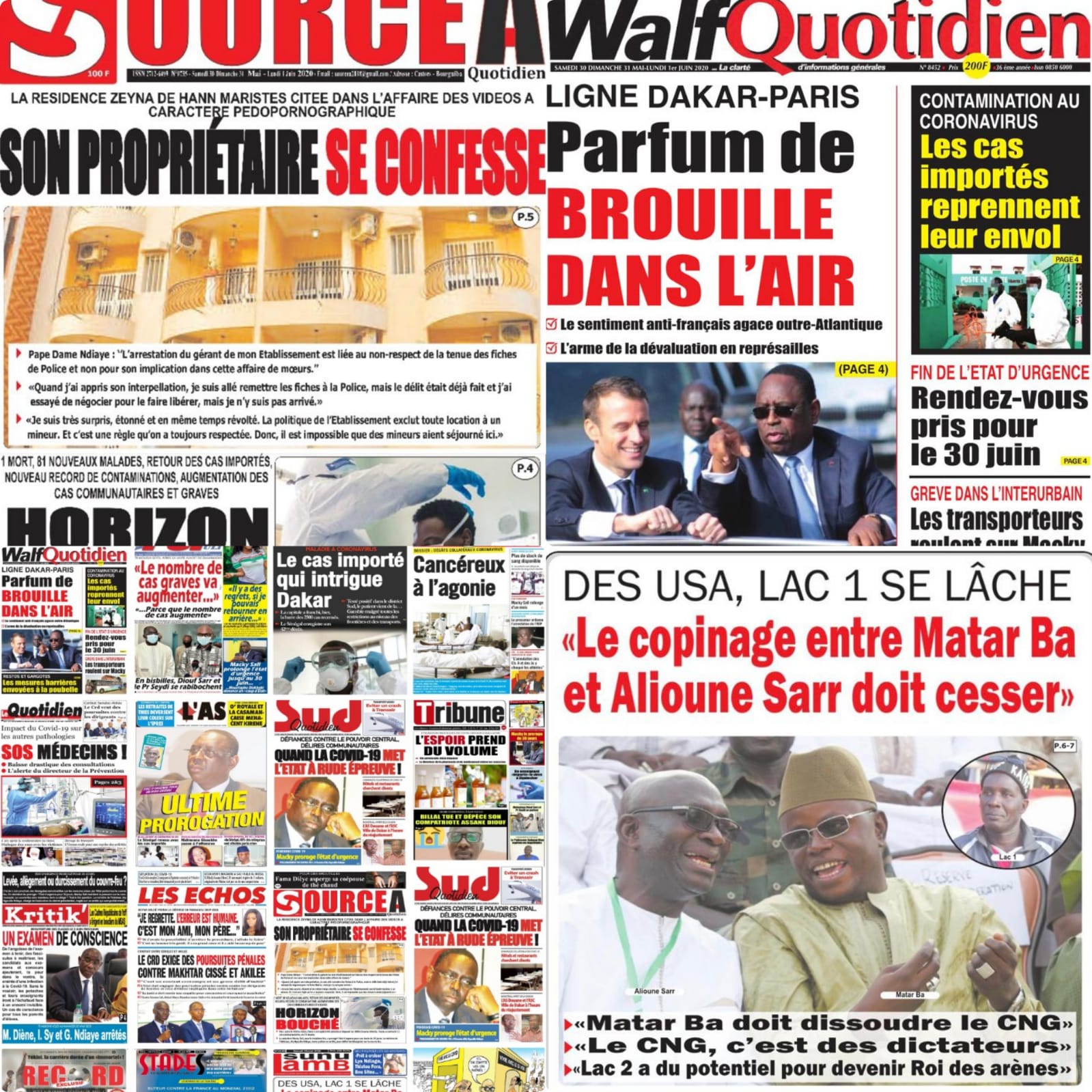 REVUEDE PRESSE: La une des quotidiens du samedi 30 mai 2020