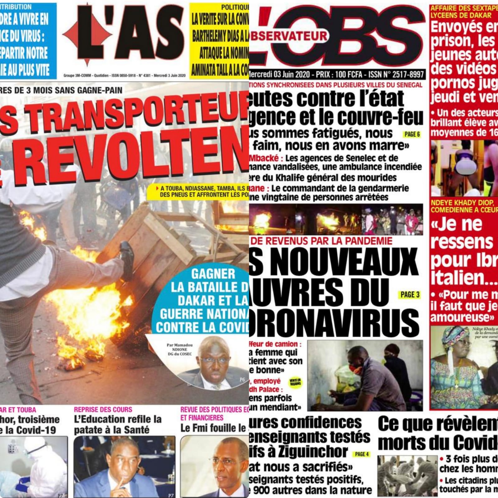 REVUE DES TITRES: La une des quotidiens du mercredi 03 juin 2020.