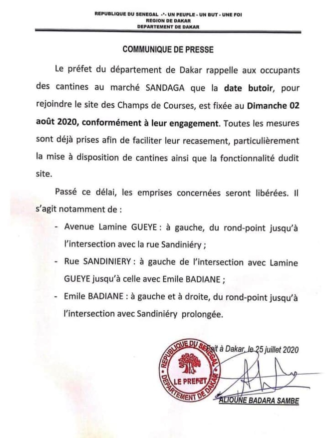 Sandaga - Ultimatum - Le Préfet de Dakar donne la date du déguerpissement définitif