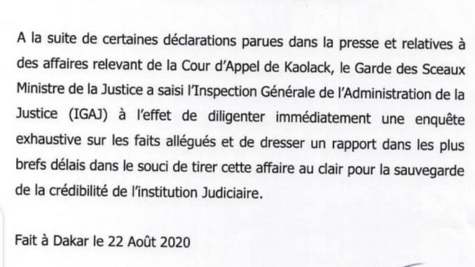 Magistrature / accusations de corruption :Voici la premiére mesure actée (Document)