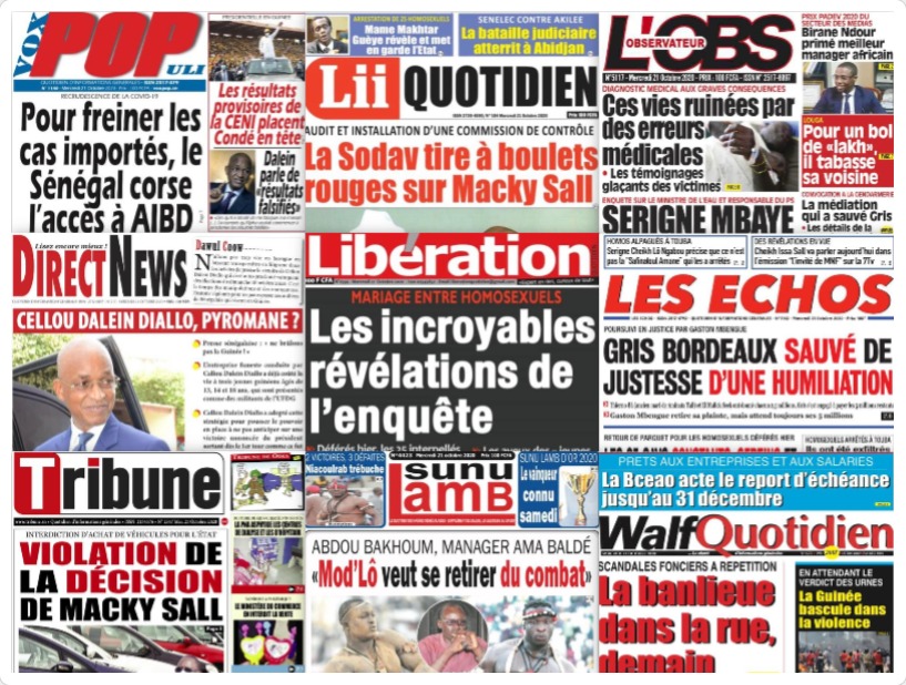 REVUE DES TITRES PAR NABOU NGOM A LA UNE DES QUOTIDIENS DU 21 SEPTEMBRE 2020