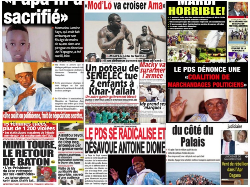 REVUE DES TITRES PAR NABOU NGOM A LA UNE DES QUOTIDIENS DU 11 NOVEMBRE 2020
