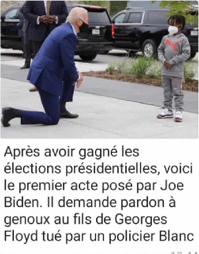 Le président américain Joe Biden à genoux devant le fils de Georges Floyd: Une fake news largement partagée