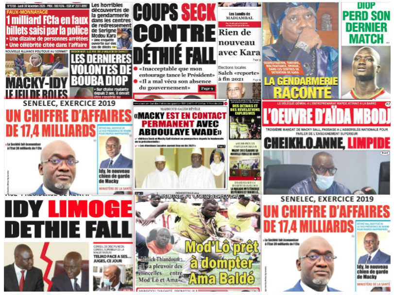 REVUE DES TITRES PAR NABOU NGOM A LA UNE DES QUOTIDIENS DU 30 NOVEMBRE 2020