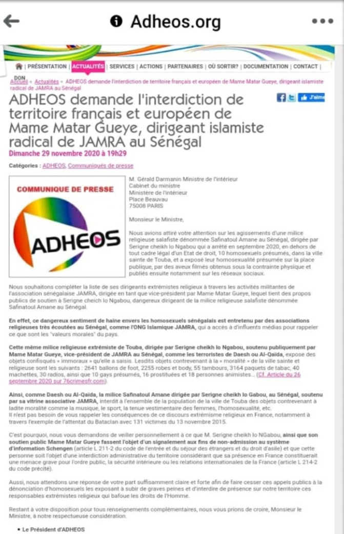 FRANCE/SIGNALEMENT AU MINISTRE DE L'INTÉRIEUR : Les lobbies lgbt ciblent Serigne Modou Lô Ngabou et Mame Mactar Guèye