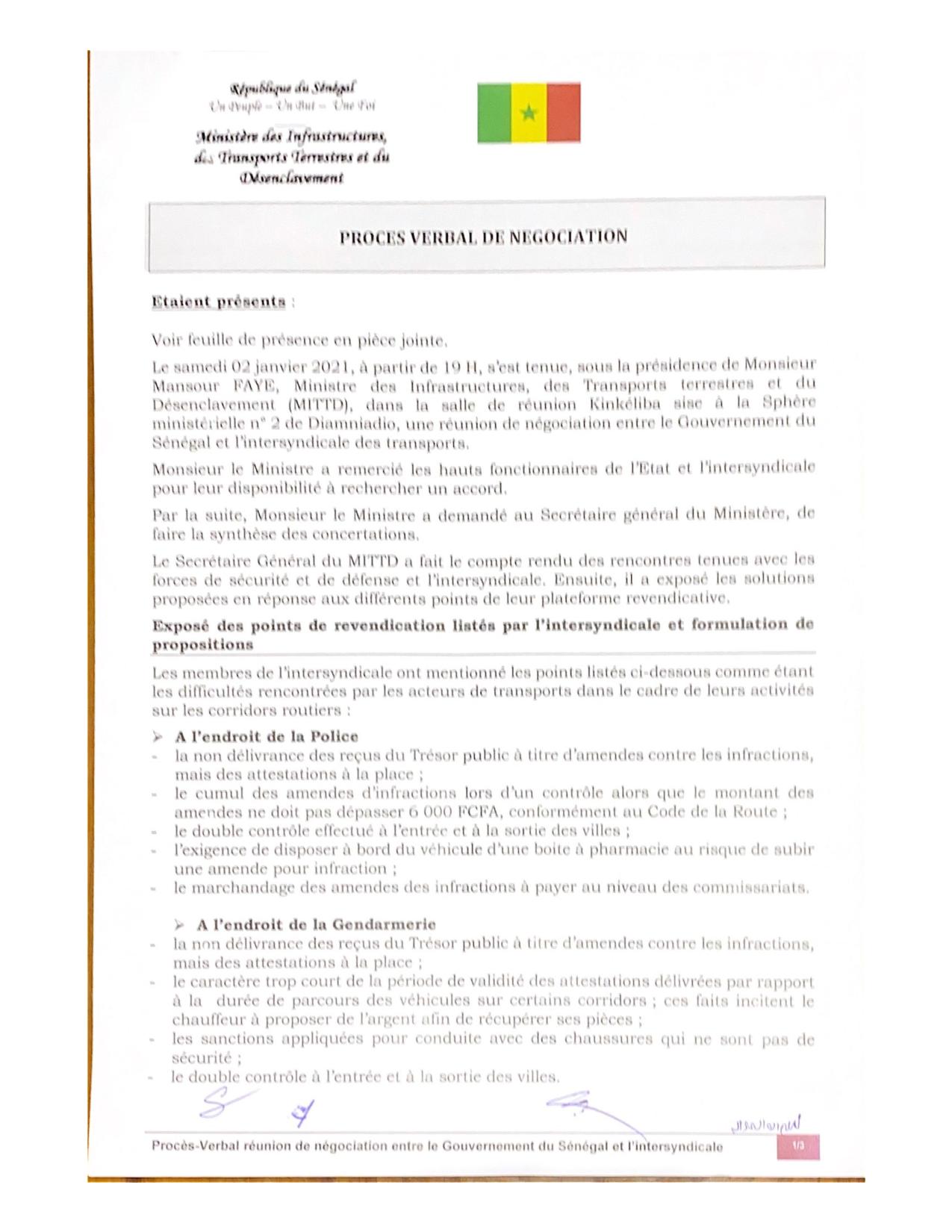 Fin de Grève des camionneurs/Corruption, tracasseries ( Documents )