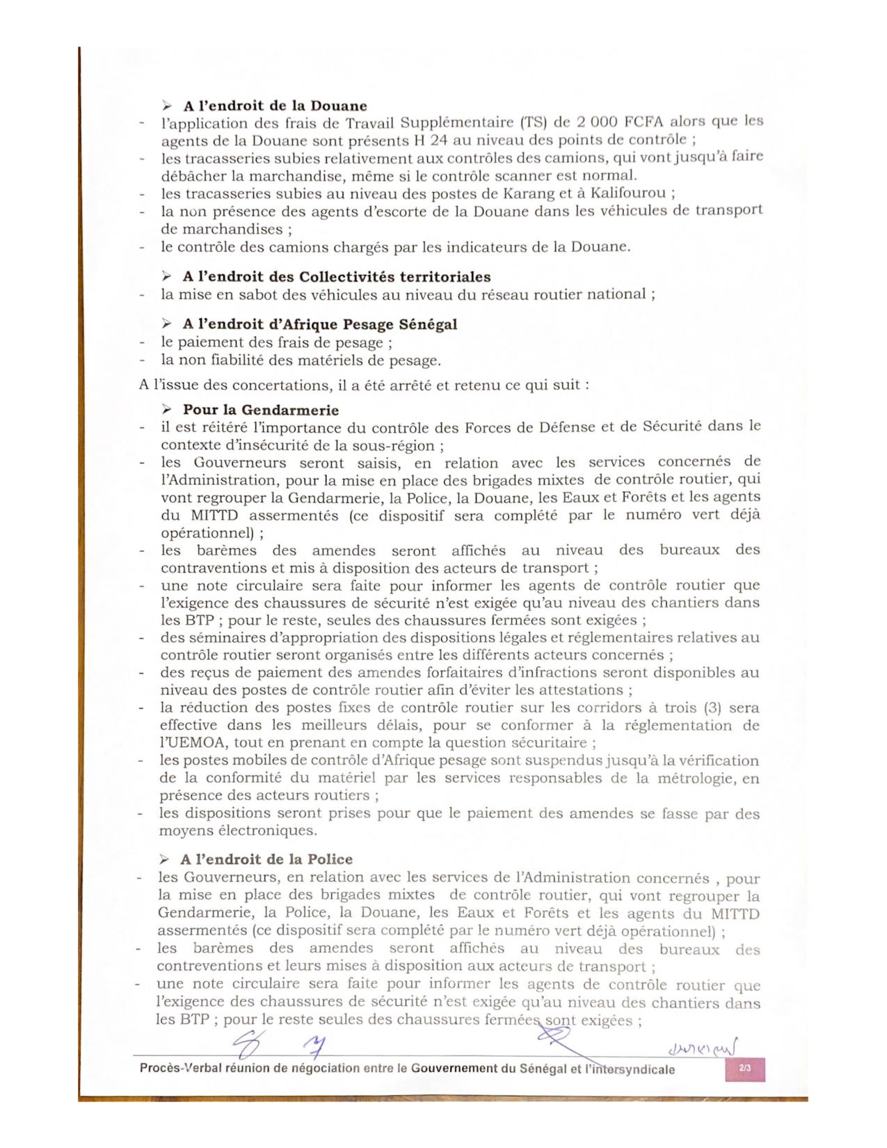 Fin de Grève des camionneurs/Corruption, tracasseries ( Documents )