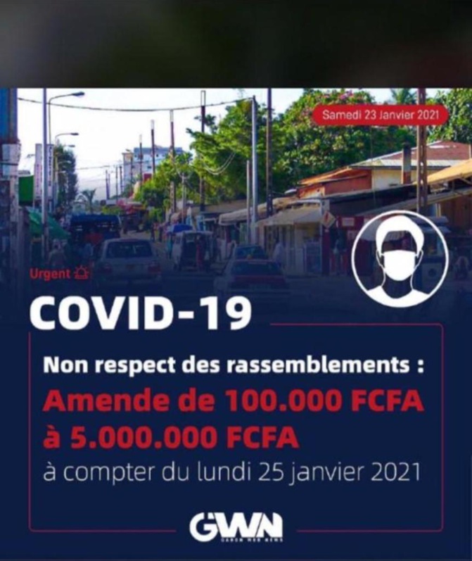 Lutte contre la Covid - 25.000 à 200.000 F CFA pour non port de masque, 100.000 à 5 millions pour ...