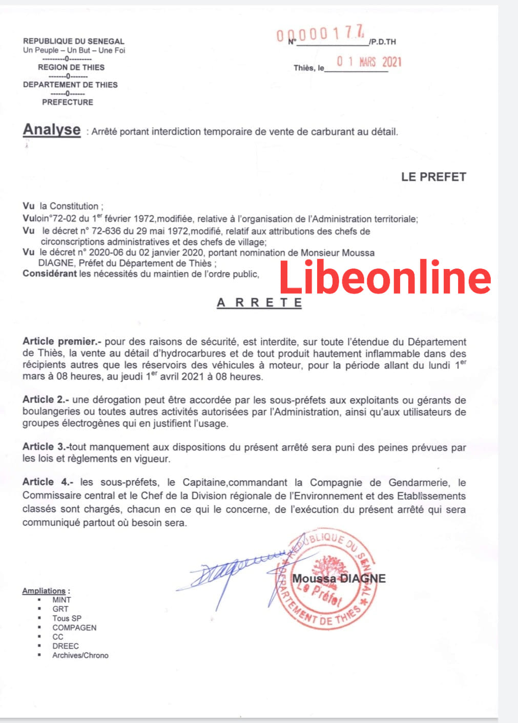 Le Préfet Moussa Diagne prend une nouvelle mesure, en vigueur à partir de ce 1er mars