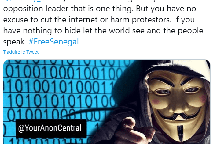 Anonymous interpelle Macky Sall: “Vous n’avez aucune excuse pour couper Internet (…) Si vous…”