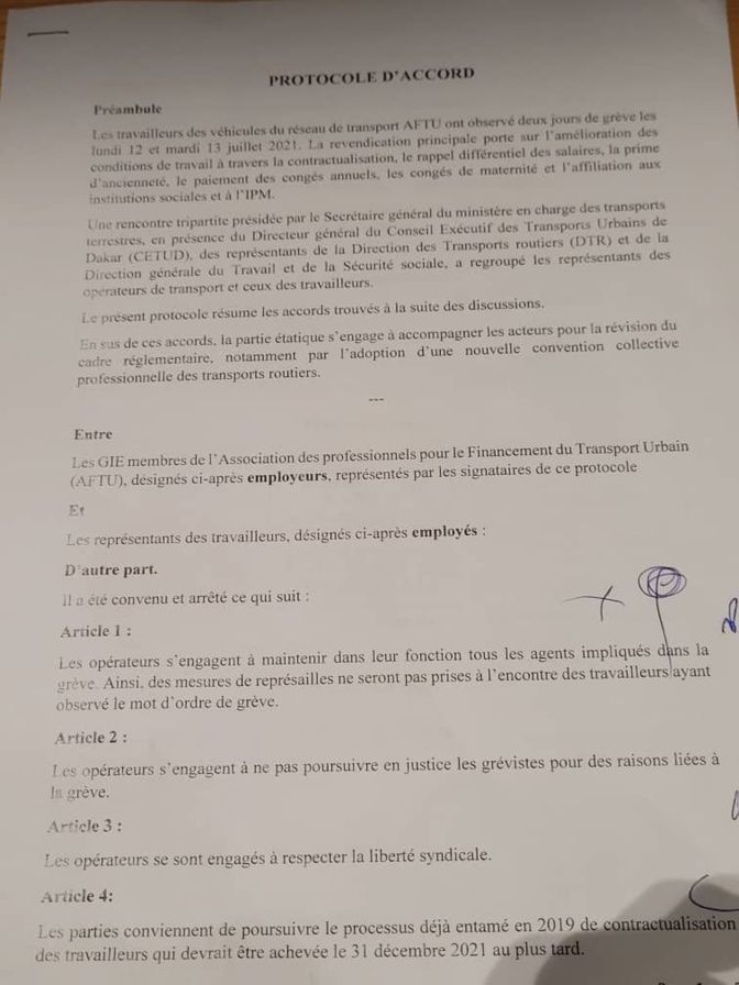 Grève des travailleurs d’Aftu: Un protocole d’accord signé