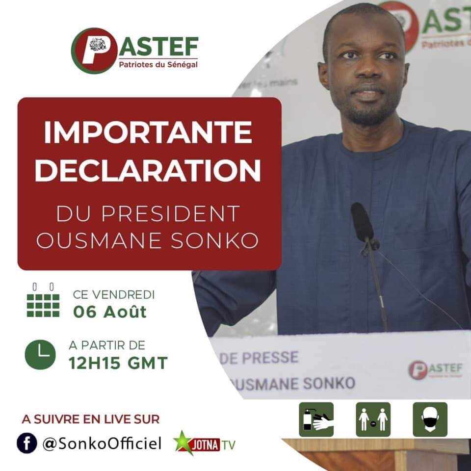 Suivez le point de presse de Ousmane Sonko de ce vendredi 06 Aout 2021